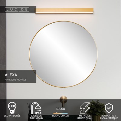 Lucide ALEXA - Applique murale Salle de bains - LED - 1x8W 2700K - IP44 - Or Mat / Laiton